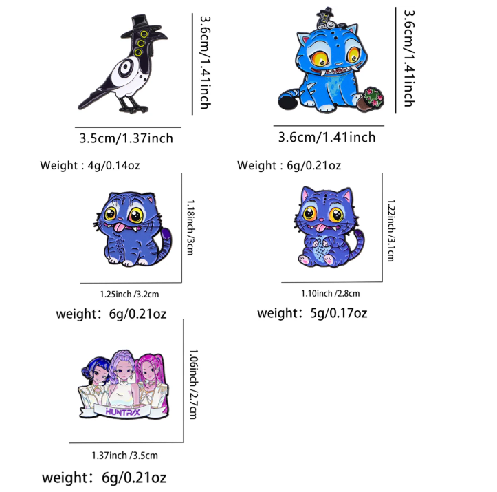 Cute/Kawaii K-Pop Demon Hunters Pins - Derpy(Tiger)/Sussie(Magpie)/Huntrix