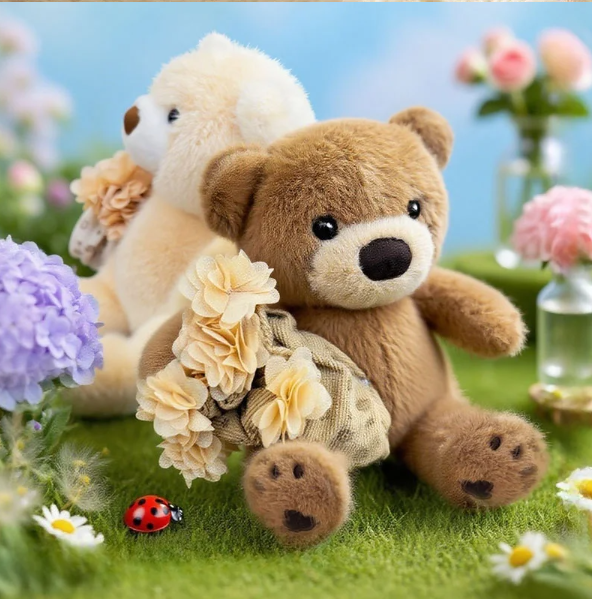 Cute Teddy Bear With Flower Bouquet Plush Toys - 27/37cm