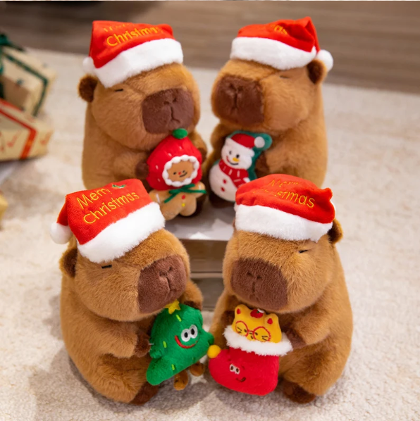 Cute Capybara With Christmas Hat and Decor Plush Toys 20cm