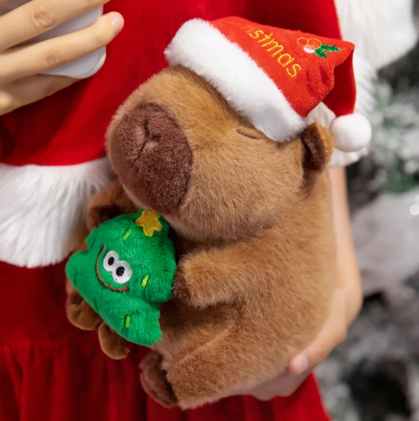 Cute Capybara With Christmas Hat and Decor Plush Toys 20cm