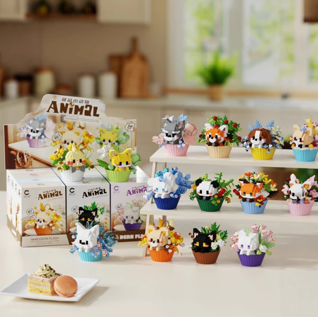 Cute Animal With Flower Cupcake Set Mini Building Blocks - 12 Styles