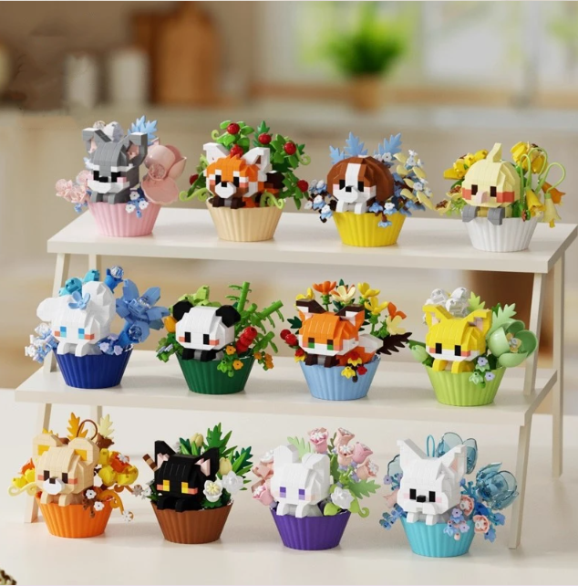 Cute Animal With Flower Cupcake Set Mini Building Blocks - 12 Styles