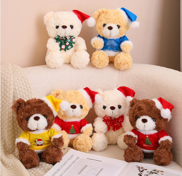 Teddy Bear With Christmas Hat And T-Shirt/Bow Plush Toys 20cm - 18 Styles
