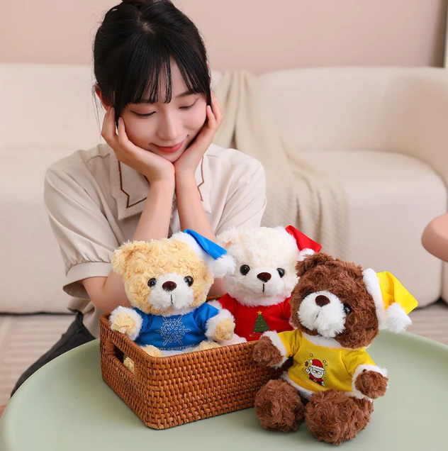 Teddy Bear With Christmas Hat And T-Shirt/Bow Plush Toys 20cm - 18 Styles