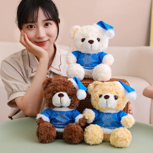 Teddy Bear With Christmas Hat And T-Shirt/Bow Plush Toys 20cm - 18 Styles