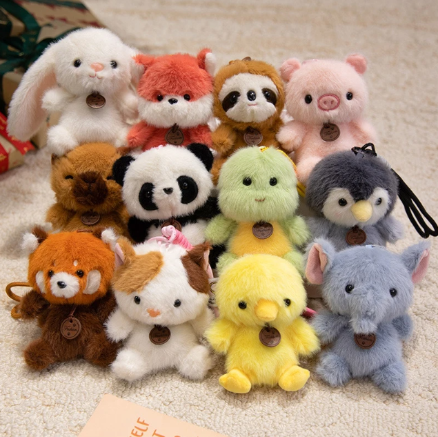 Cute Animal Plush Keychain 12cm - Pig/Cat/Dino/Elephant/Capybara/Duck/Panda/Rabbit/Penguin/Red Panda/Fox/Sloth