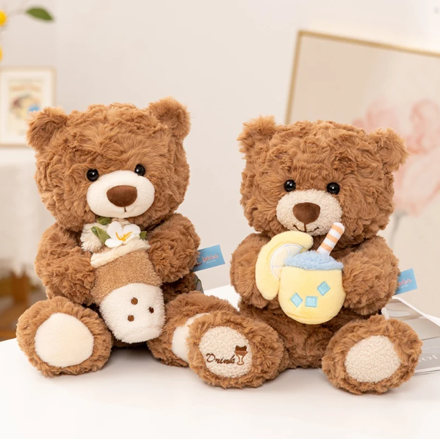 Cute Teddy Bear With Birthday/Pajama/Bubble Tea/Lemonlade Plush Toys