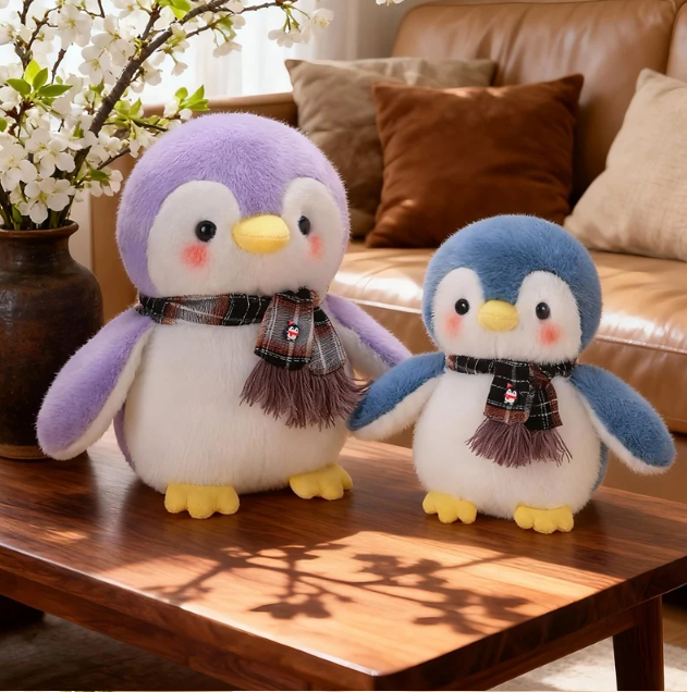 Cute Penguin With Cloth/Scarf Plush Toys 22/30cm - Grey/Pink/Blue/Purple