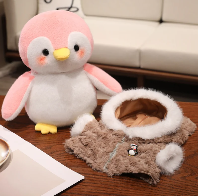 Cute Penguin With Cloth/Scarf Plush Toys 22/30cm - Grey/Pink/Blue/Purple