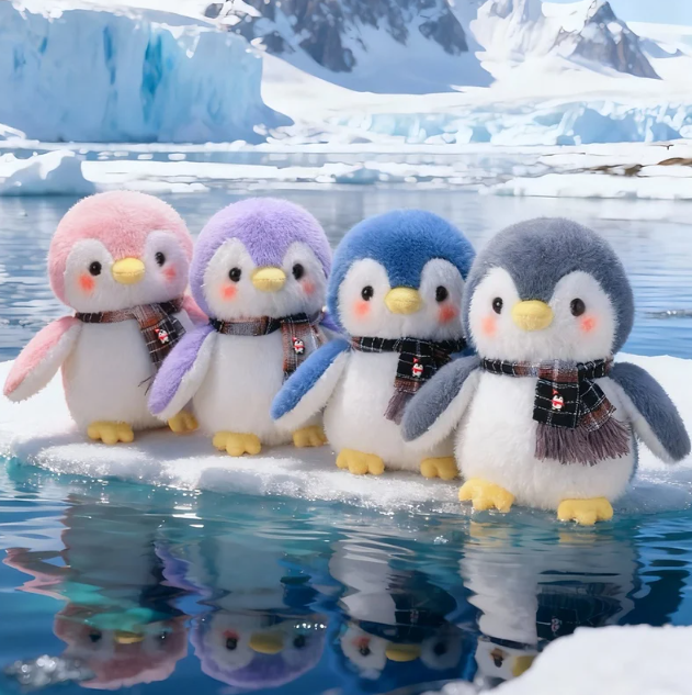 Cute Penguin With Cloth/Scarf Plush Toys 22/30cm - Grey/Pink/Blue/Purple