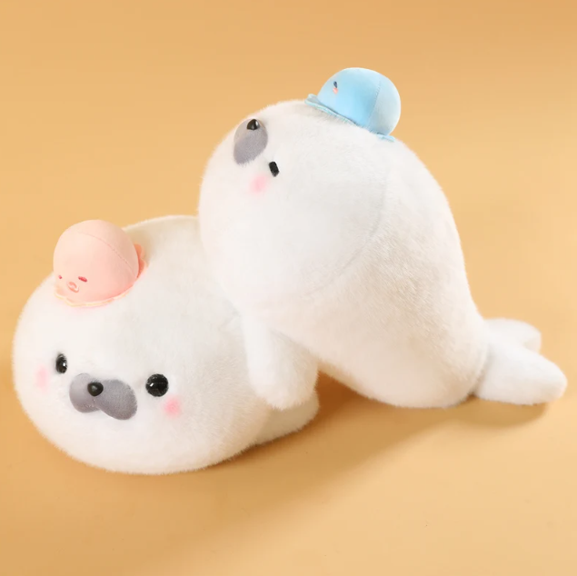 Cute White Seal Plush Toys 25/45cm Or Plush Keychains 15cm - Round/Close Eyes