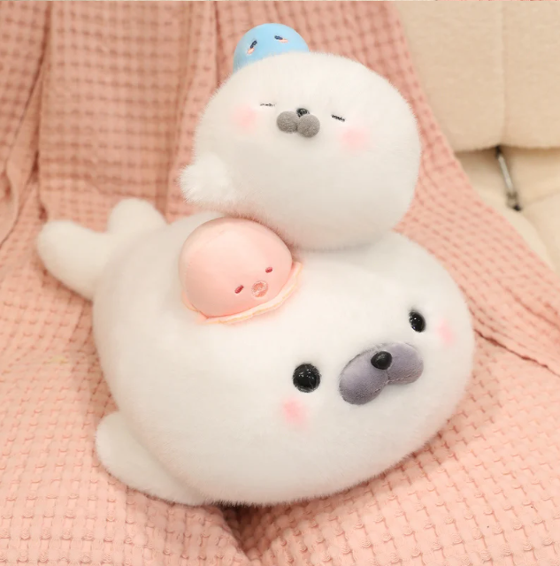 Cute White Seal Plush Toys 25/45cm Or Plush Keychains 15cm - Round/Close Eyes