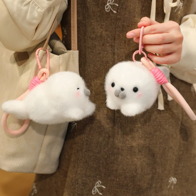 Cute White Seal Plush Toys 25/45cm Or Plush Keychains 15cm - Round/Close Eyes