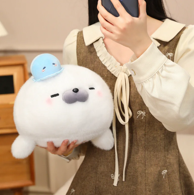 Cute White Seal Plush Toys 25/45cm Or Plush Keychains 15cm - Round/Close Eyes
