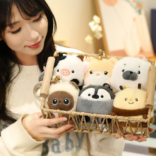 Cute Ball Shaped Animal Plush Keychain - Cat/Rabbit/Seal/Penguin/Cow/Elephant/Bee/Bird/Hamster