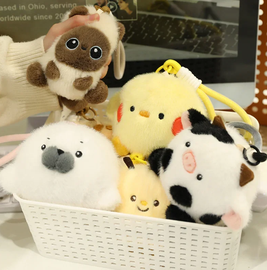 Cute Ball Shaped Animal Plush Keychain - Cat/Rabbit/Seal/Penguin/Cow/Elephant/Bee/Bird/Hamster