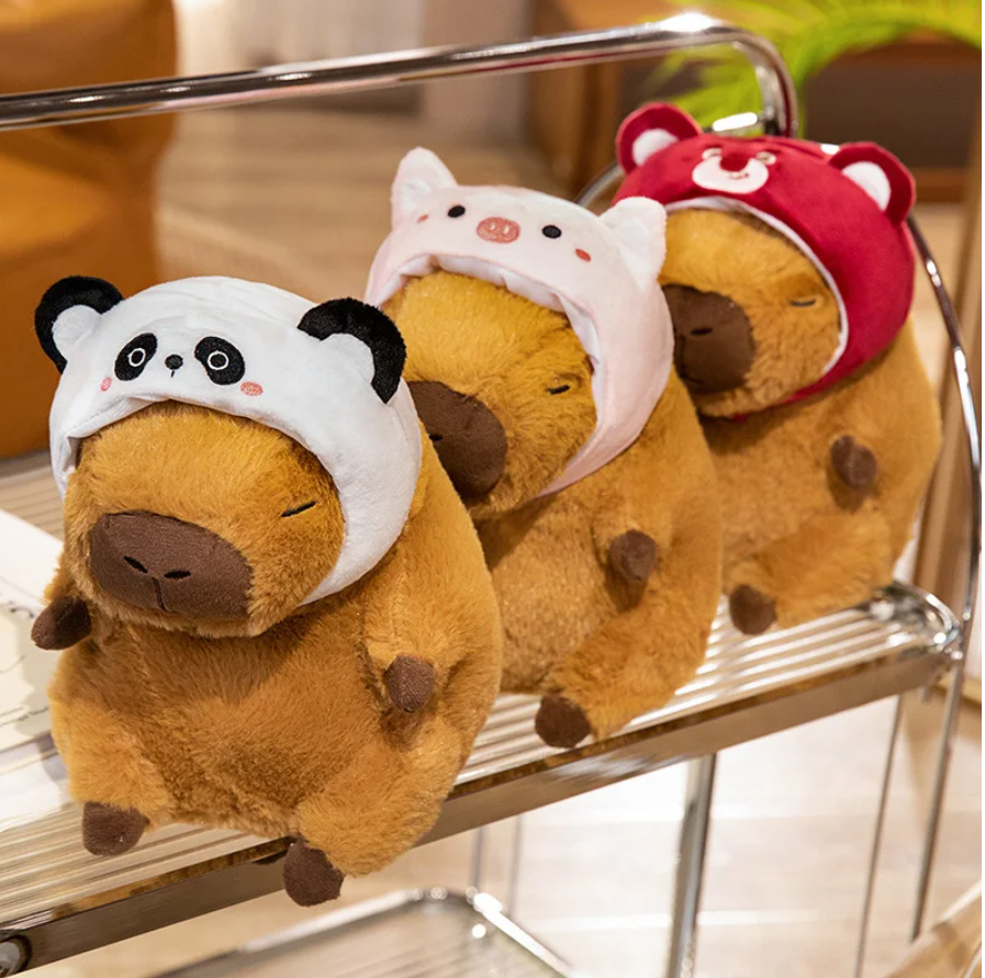 Cute Capybara With Animal/Fruit Hat Plush Toys 25/35/45cm - 4 Styles