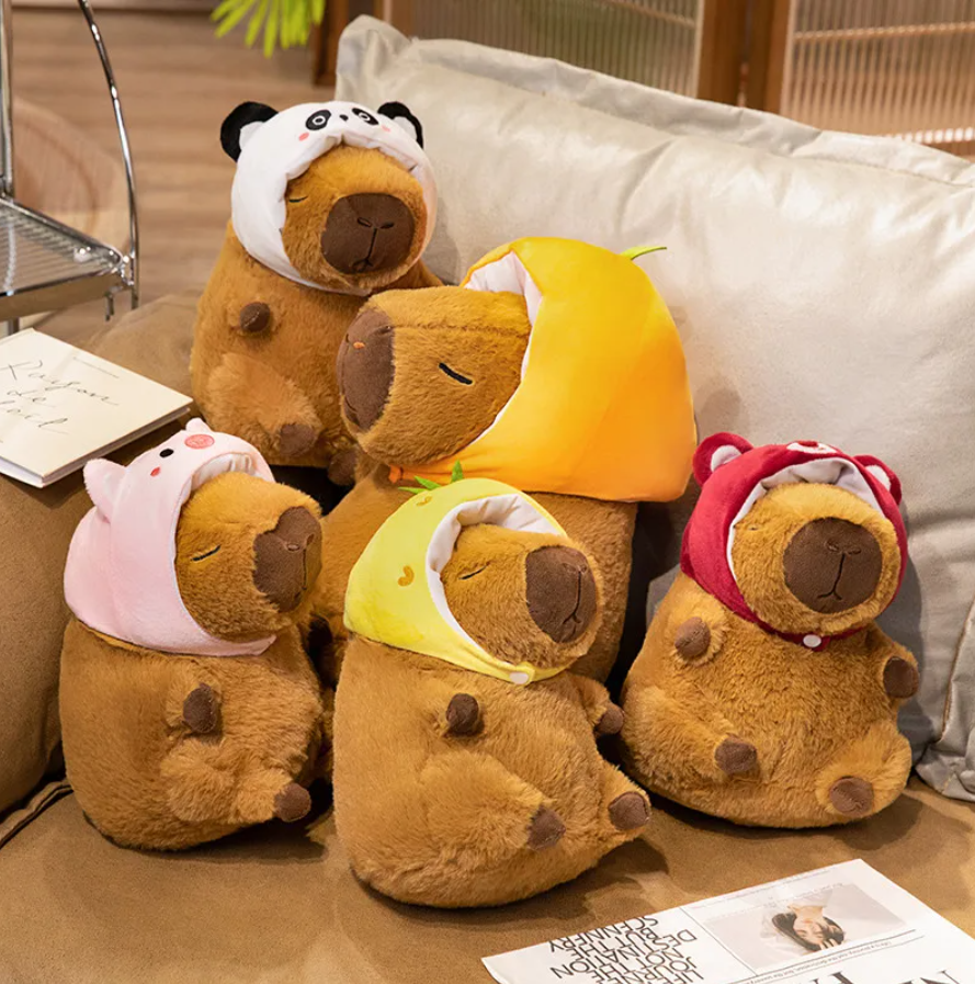 Cute Capybara With Animal/Fruit Hat Plush Toys 25/35/45cm - 4 Styles