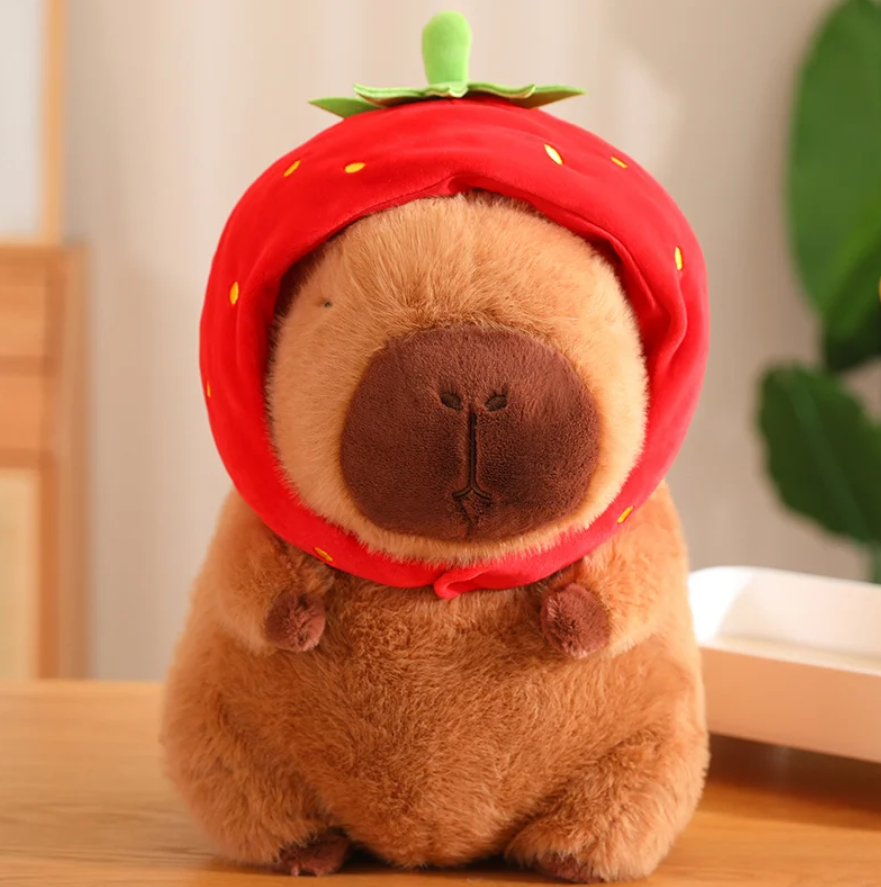 Cute Capybara With Strawberry Hat Plush Toys 22/33cm or  Plush Keychains 12cm