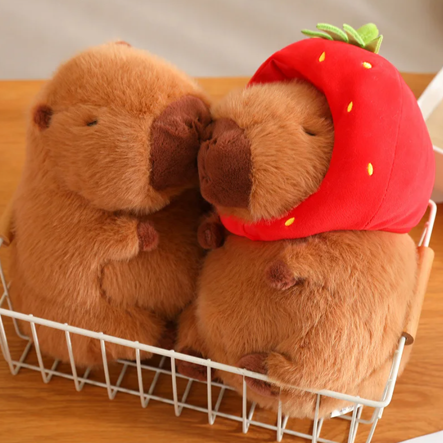 Cute Capybara With Strawberry Hat Plush Toys 22/33cm or  Plush Keychains 12cm