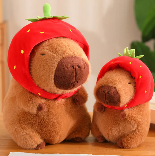 Cute Capybara With Strawberry Hat Plush Toys 22/33cm or  Plush Keychains 12cm