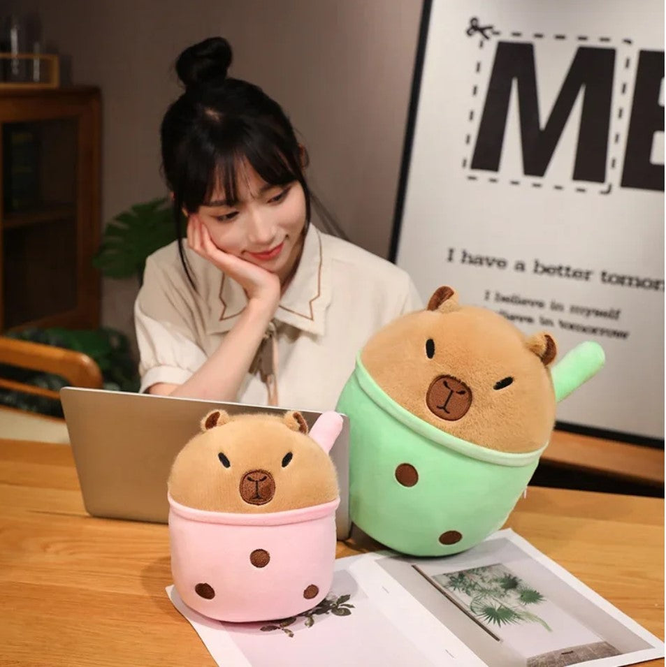 Cute Capybara with Milk Tea Plush Toys 20/30/45cm - Yellow/Green/Purple/Pink