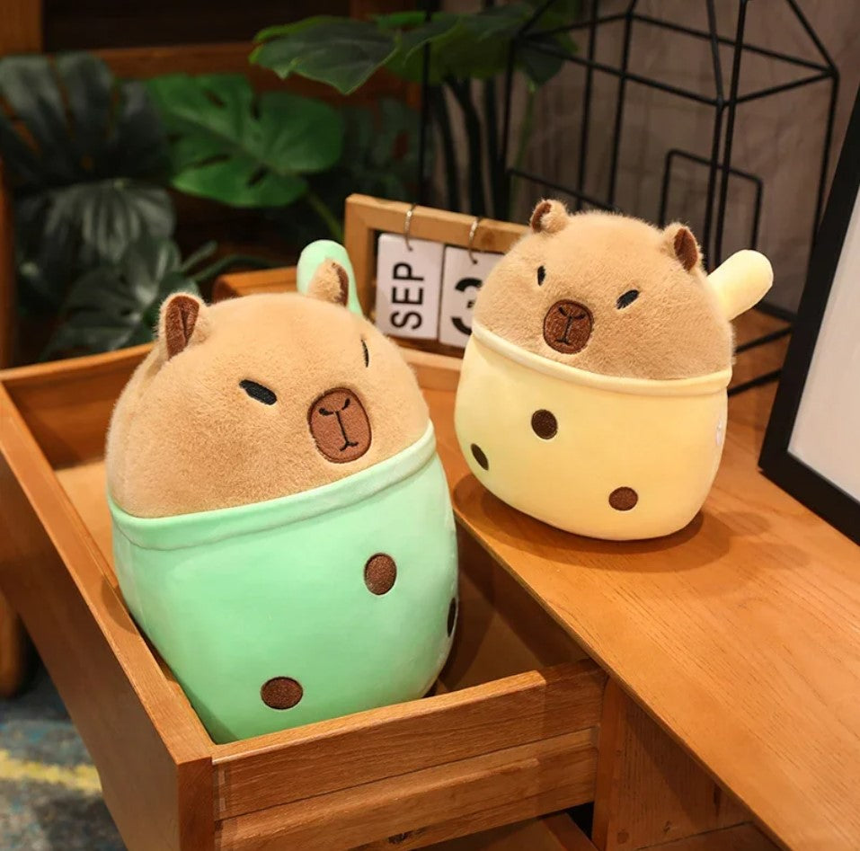 Cute Capybara with Milk Tea Plush Toys 20/30/45cm - Yellow/Green/Purple/Pink