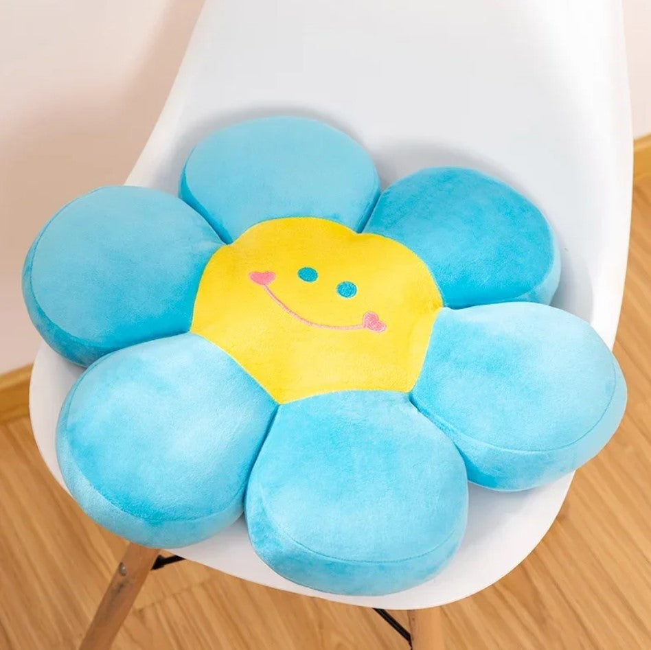 Smiley Flower Pillow Plush Toys 35x35/45x45cm - Pink/Yellow/Blue/Green/Red