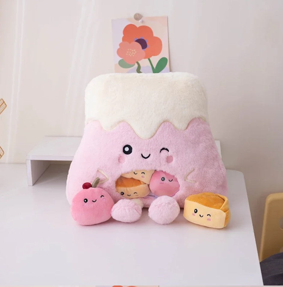 A Bag of 6 pcs Food (Pudding) Mini Plushies Pillow Plush Toys 40cm - Pink/Brown