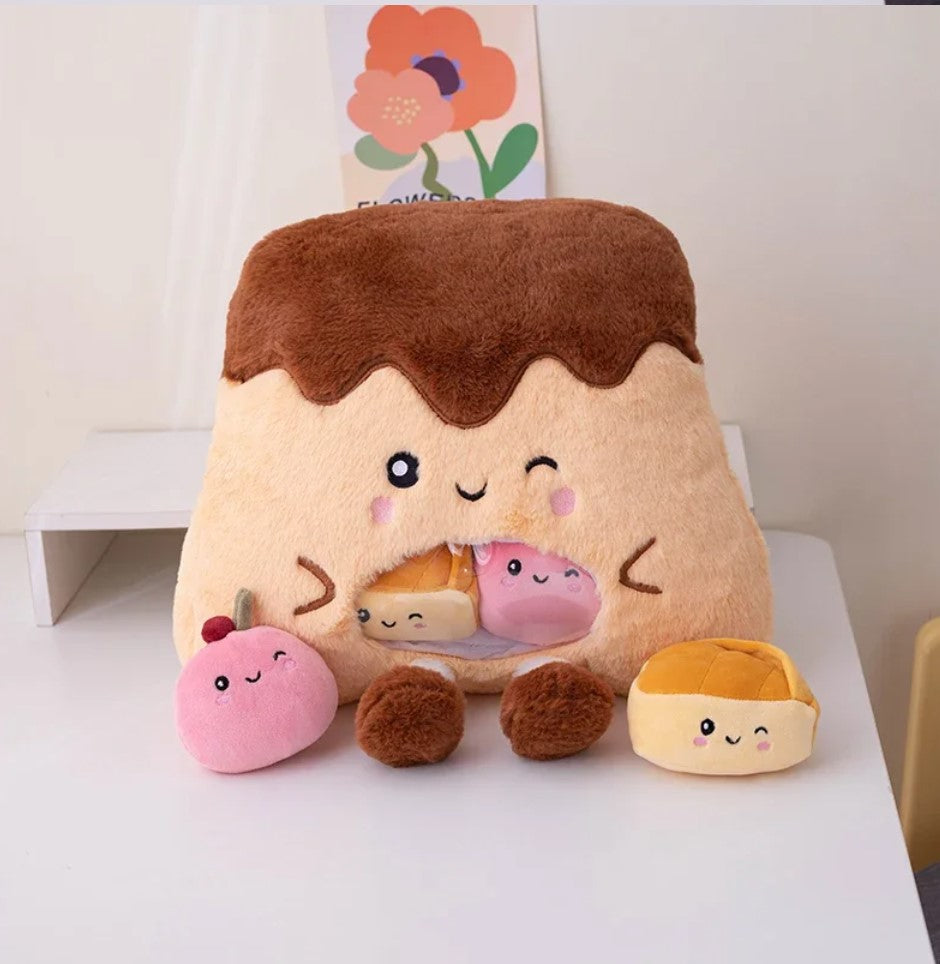 A Bag of 6 pcs Food (Pudding) Mini Plushies Pillow Plush Toys 40cm - Pink/Brown