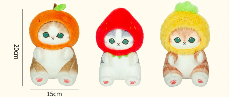 Mofusand Fruit Series Cat With (Pineapple/Strawberry/Orange/Apple/Dear) Plush Toys- 5 styles