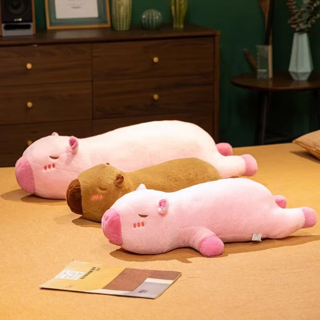 Cute Lying Pink/Brown Capybara Plush Pillow Toys 60/80cm