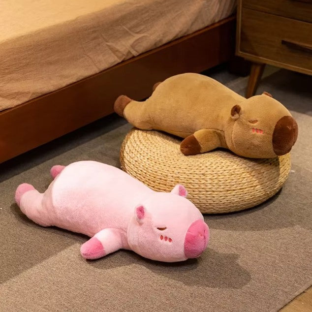 Cute Lying Pink/Brown Capybara Plush Pillow Toys 60/80cm