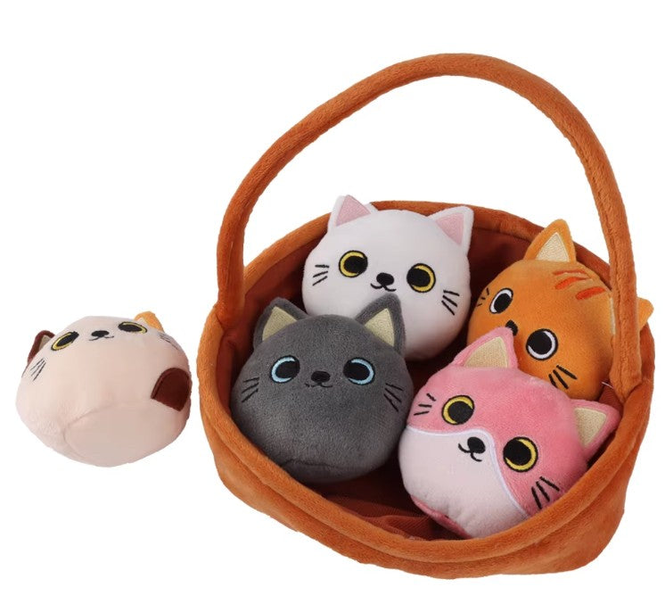 A Basket of 5 pcs Mini Plush Toys - Strawberries/Rabbits/Axolotls/Dinosaurs/Carrots/Ducks/Capybaras/Cats