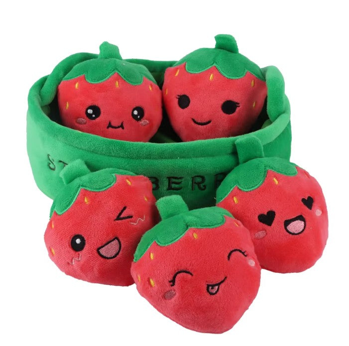 A Basket of 5 pcs Mini Plush Toys - Strawberries/Rabbits/Axolotls/Dinosaurs/Carrots/Ducks/Capybaras/Cats