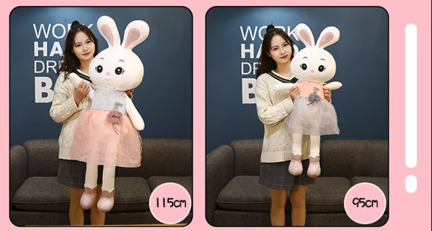 Cute Rabbit With Dress Plush Toys 45/65/95/115cm - Grey/Pink