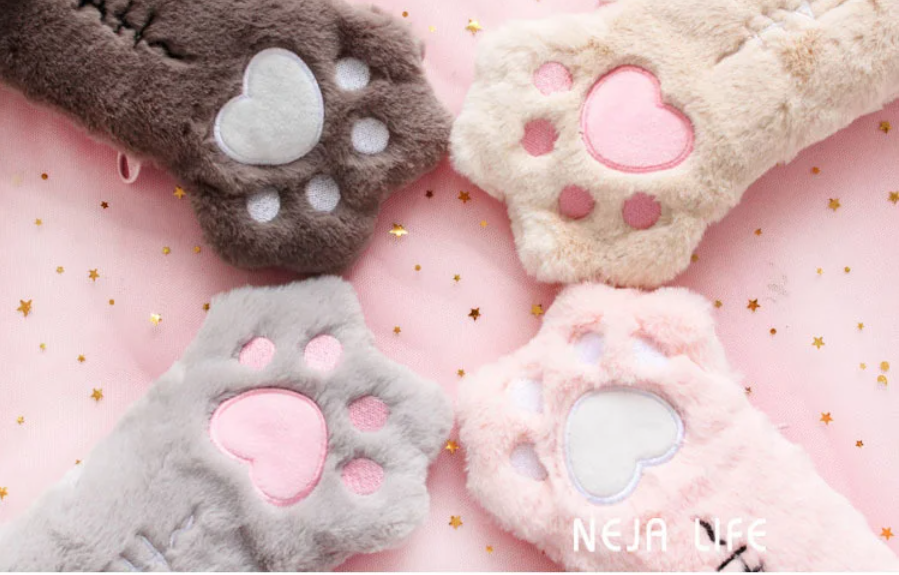 Cute Cat Paw Pencil Plush Bag (Pink/Grey/Brown) Styles