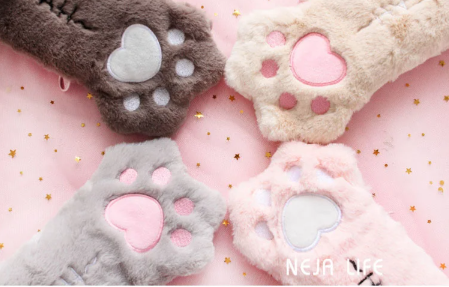 Cute Cat Paw Pencil Plush Bag (Pink/Grey/Brown) - 4 Styles