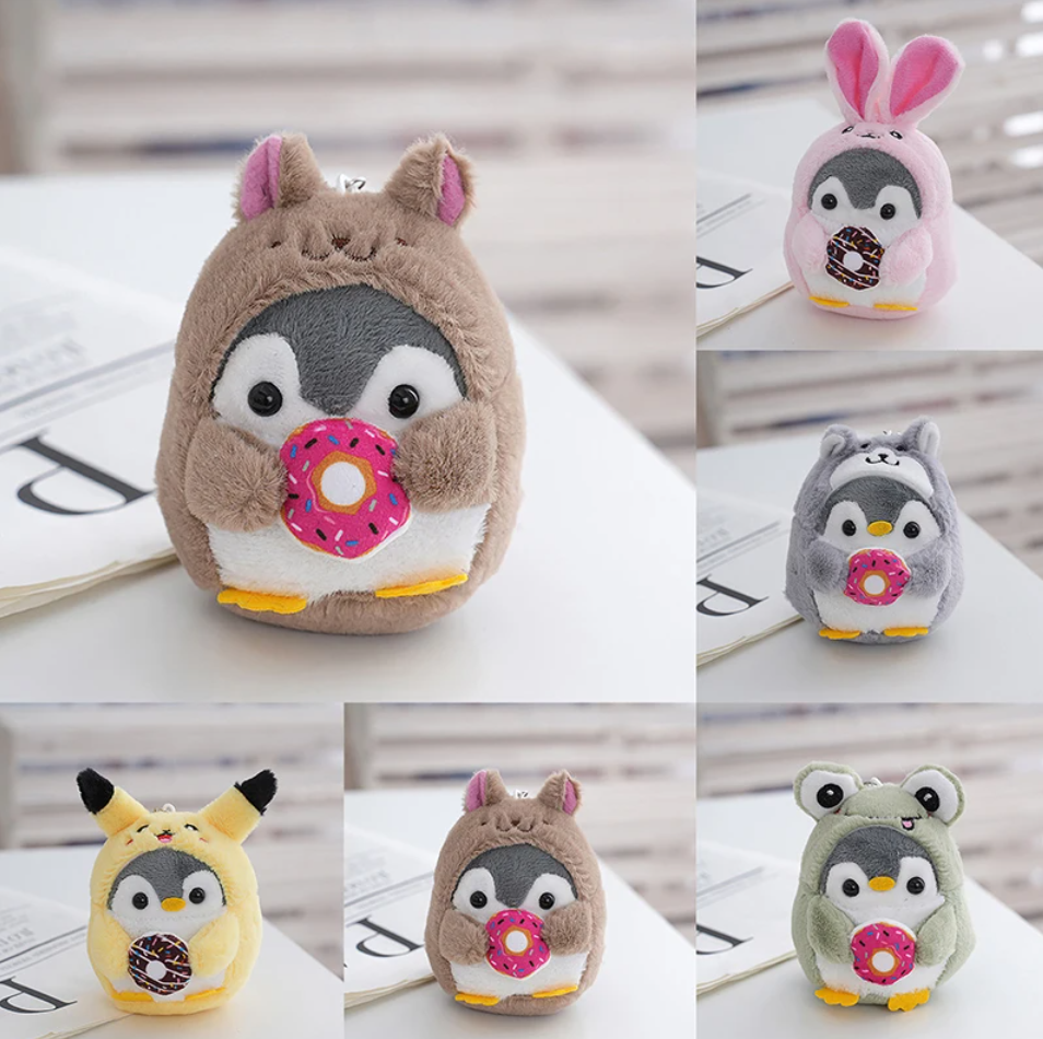 Cute Penguin (Dress Up Dog/Bear/Rabbit/Frog) With Food Plush Keychains - 5 Styles