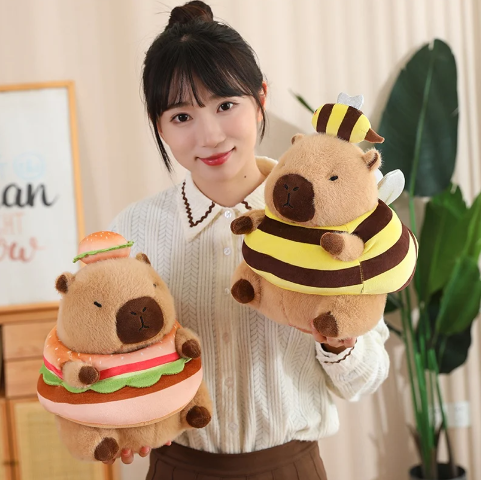 Cute Capybara With Dress Up (Bee/Hamburger/Persimmon) Plush Toys 30/40cm