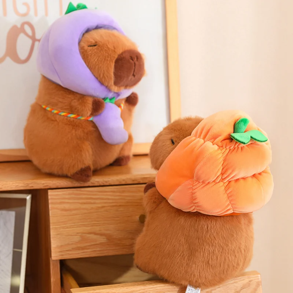 Capybara With Vegetable (Eggplant/Carrot/Pumpkin/Chili pepper) Hat and Bag Plush Toys 28/40cm