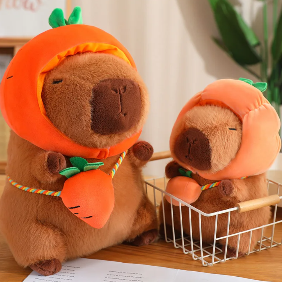 Capybara With Vegetable (Eggplant/Carrot/Pumpkin/Chili pepper) Hat and Bag Plush Toys 28/40cm