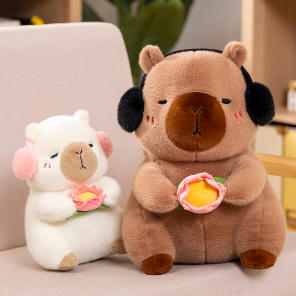 Capybara(White/Brown) With Headset and Lotus / Black-and-white Colobus Monkey Plush Toys 25/38cm - 4 Styles