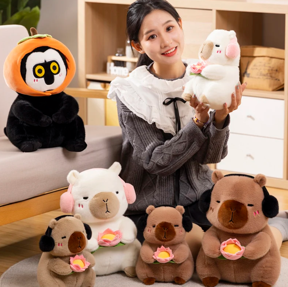 Capybara(White/Brown) With Headset and Lotus / Black-and-white Colobus Monkey Plush Toys 25/38cm - 4 Styles