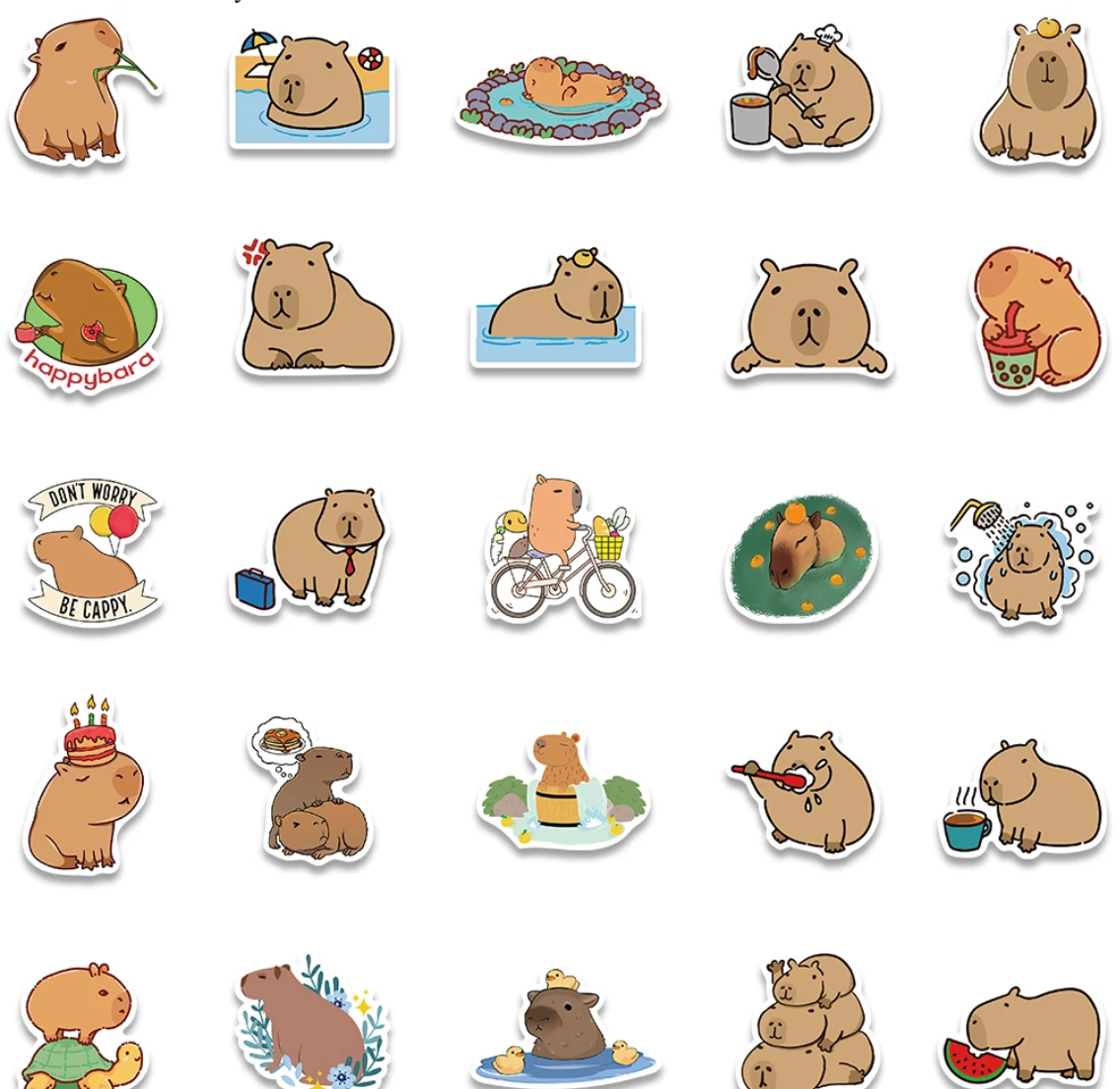 50/100 pcs Cute Capybara Stickers