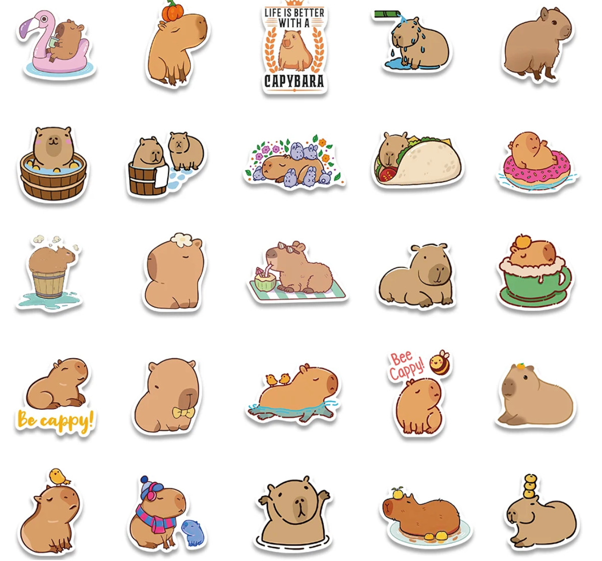 50/100 pcs Cute Capybara Stickers