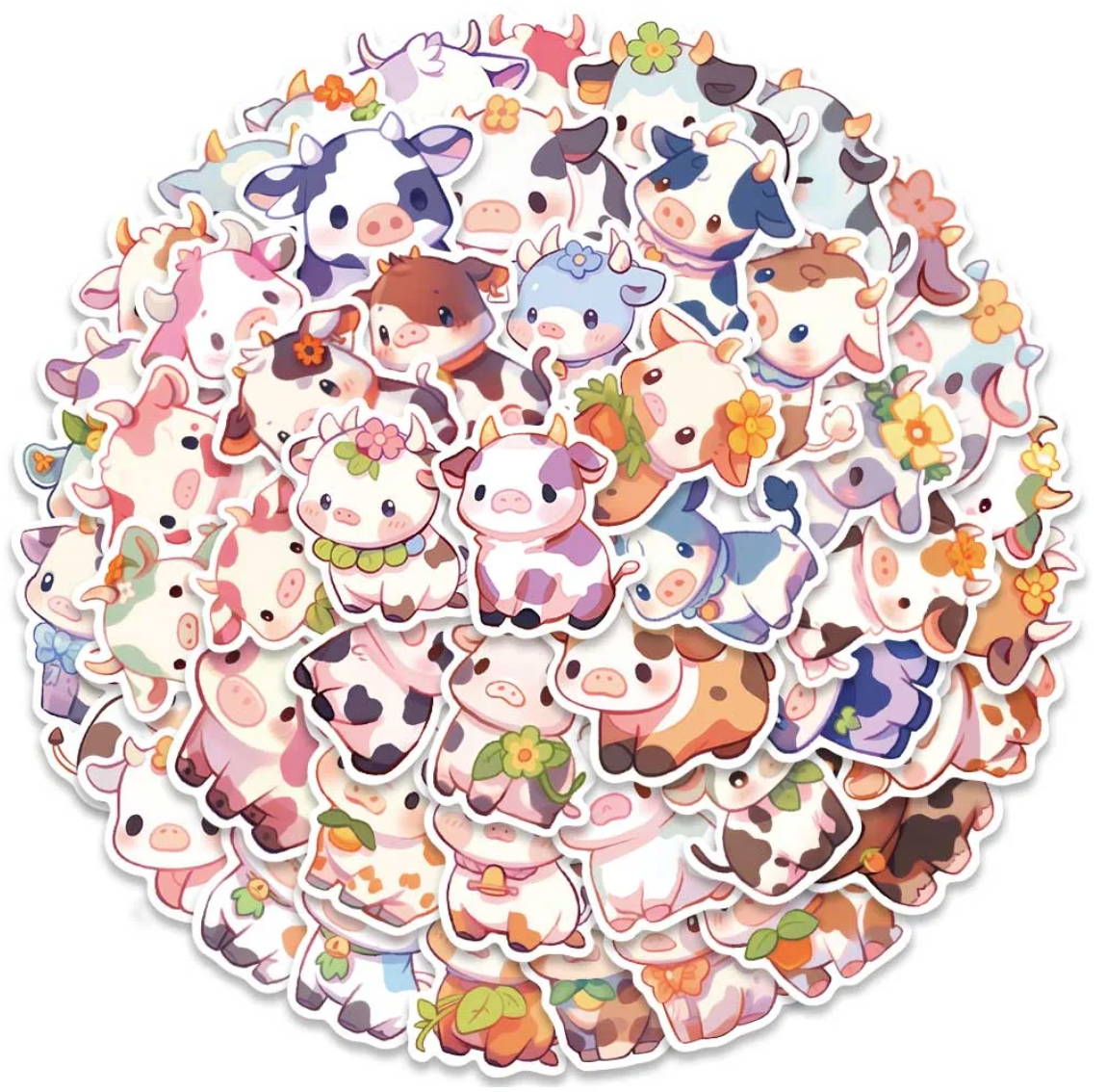 50 pcs Cute/Kawaii Cow Stickers