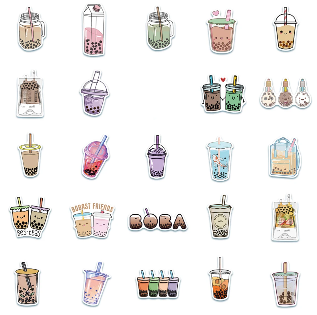 50/100 pcs Cute/Kawaii Drink/Pearl Milk Tea Stickers