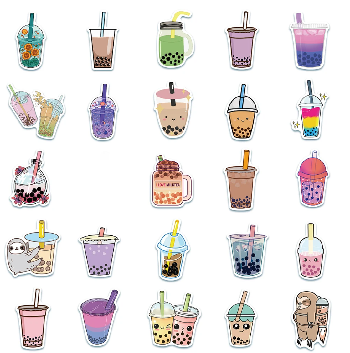 50/100 pcs Cute/Kawaii Drink/Pearl Milk Tea Stickers