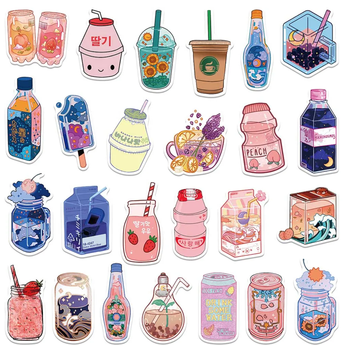 50/100 pcs Cute/Kawaii Drink/Pearl Milk Tea Stickers